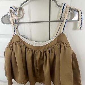 Tan Cropped Top with Knitted Straps
